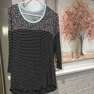 Maurices Black and White Striped Floral Top